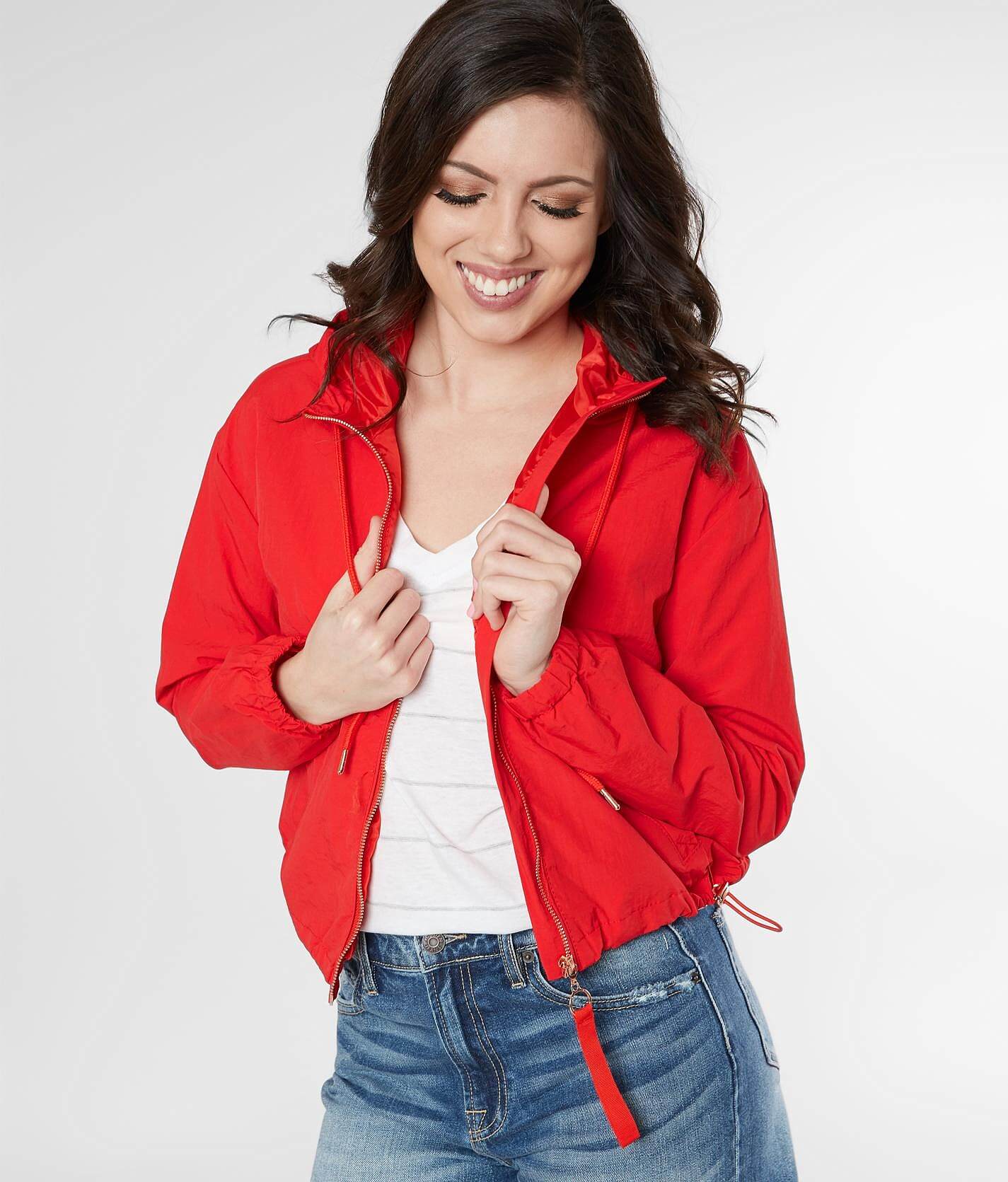 red hooded jacket women's