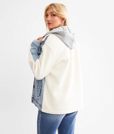 BKE Pieced Sherpa Denim Hooded Jacket BACK