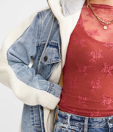 BKE Pieced Sherpa Denim Hooded Jacket MISC_DETAIL_1