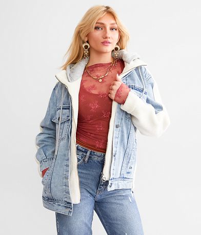 BKE Pieced Sherpa Denim Hooded Jacket FULL_LEFT_SIDE