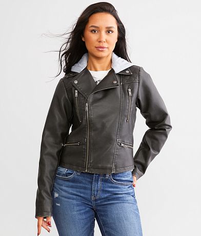 BKE Faux Leather Hooded Jacket FULL_LEFT_SIDE