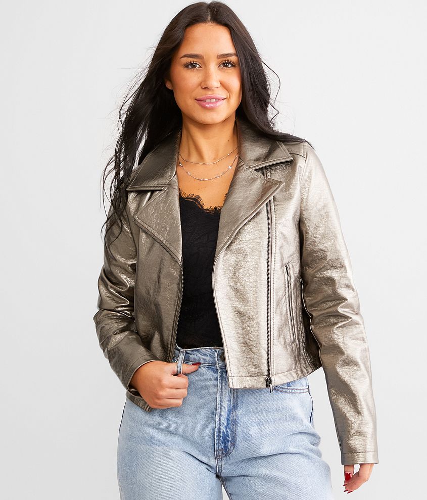 Metallic faux leather clearance jacket