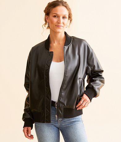 Vila Faux Leather Bomber Jacket front view