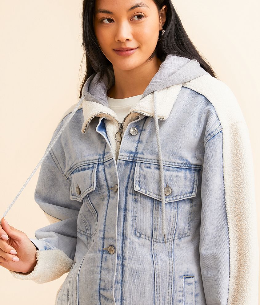 Pieced Sherpa Denim Hooded Jacket