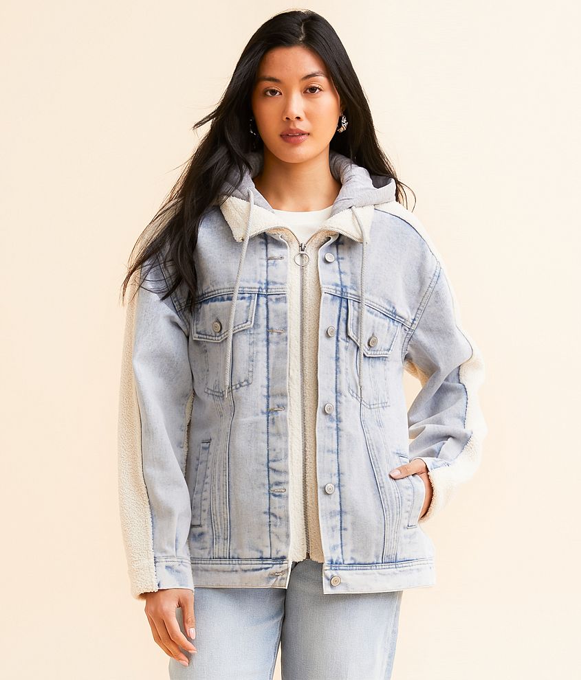 Pieced Sherpa Denim Hooded Jacket