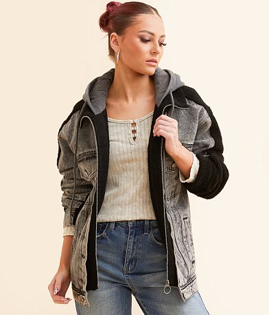 Open SZN Pieced Sherpa Denim Hooded Jacket FULL_LEFT_SIDE