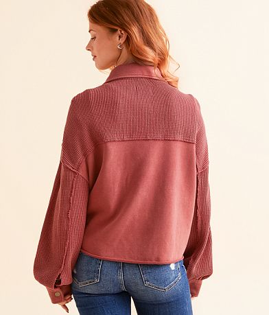 BKE Pieced Waffle Knit Shacket back view