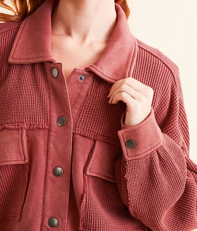 BKE Pieced Waffle Knit Shacket misc detail 1 view
