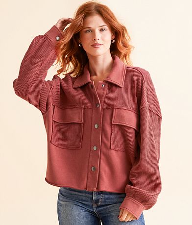 BKE Pieced Waffle Knit Shacket full left side view