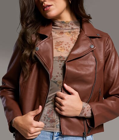 Asymmetrical Faux Leather Moto Jacket thumbnail 5