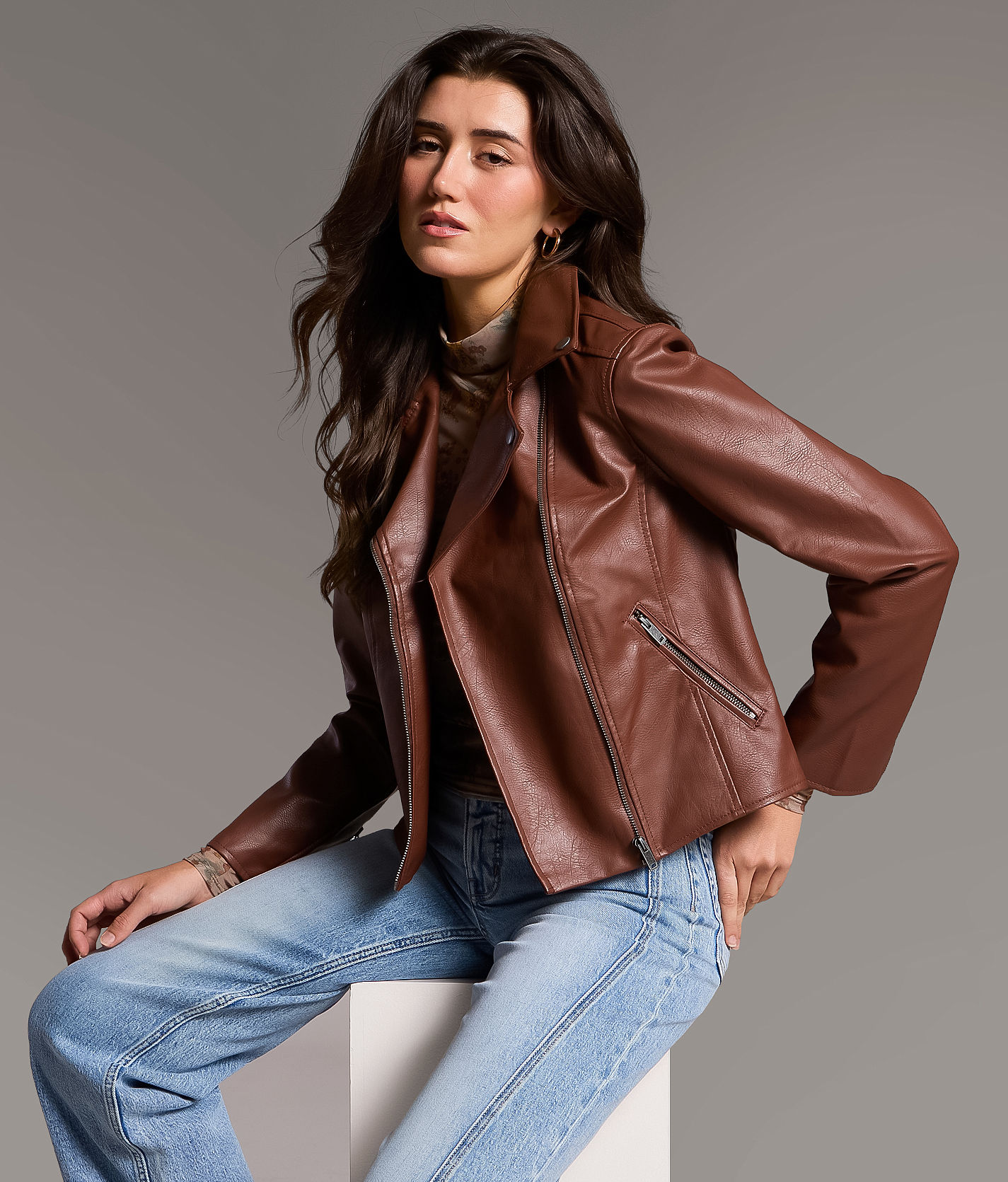 BKE Asymmetrical Faux Leather Moto Jacket - Women's Coats