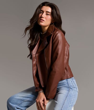 Asymmetrical Faux Leather Moto Jacket thumbnail 2