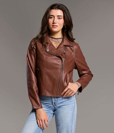 Asymmetrical Faux Leather Moto Jacket thumbnail 3