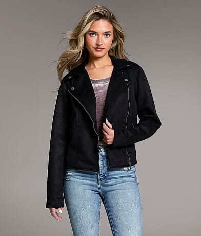 BKE Faux Suede Moto Jacket front view