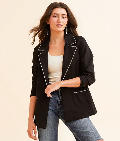 Willow & Root Rhinestone Trim Ponte Blazer front view