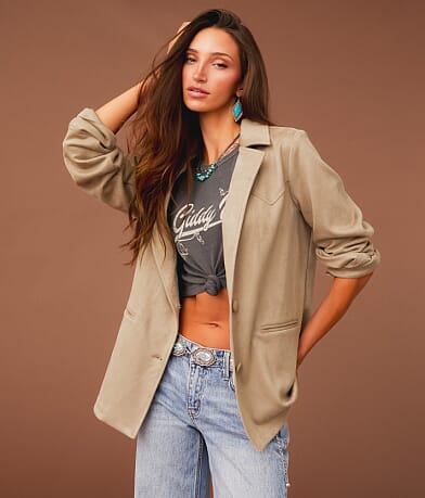 Sterling & Stitch Fringe Blazer front view