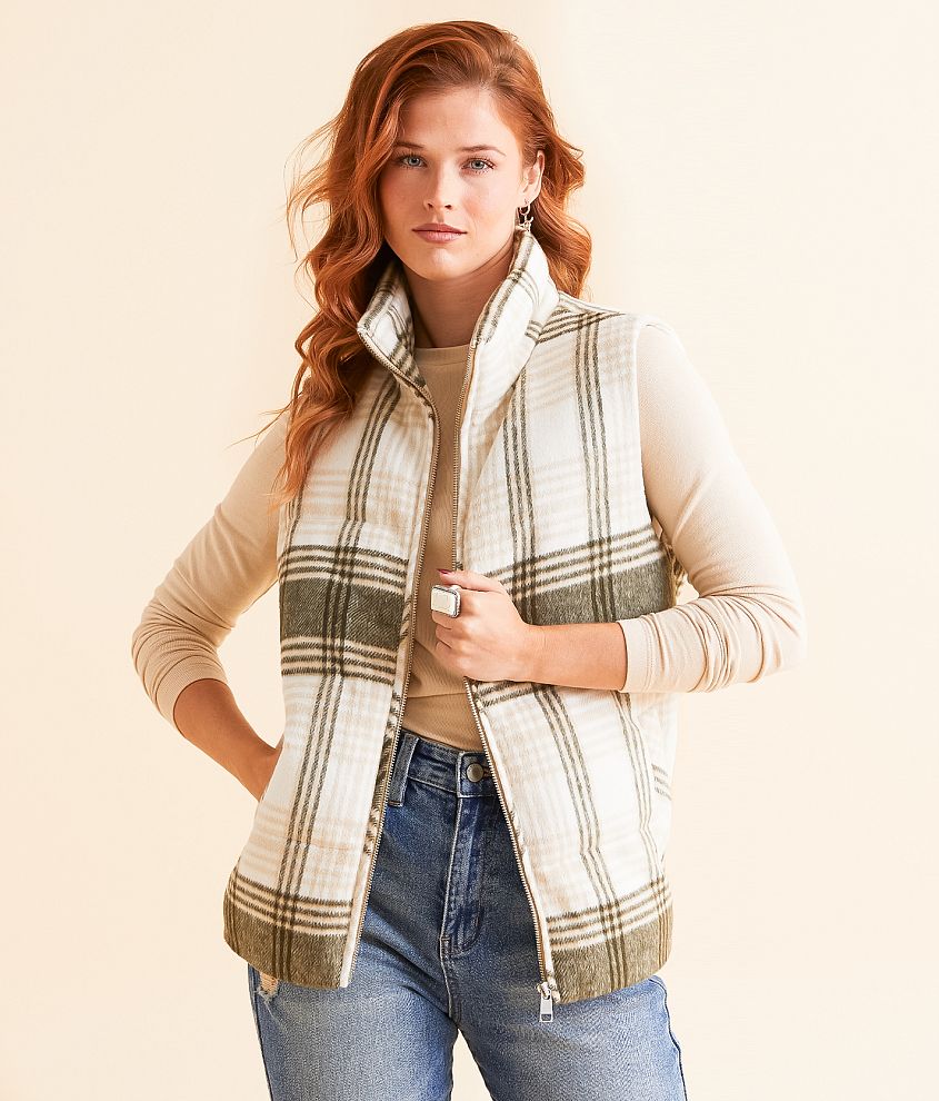 BKE Collared Plaid Vest front view