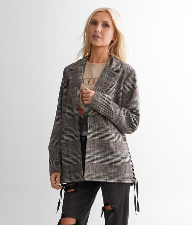 red by BKE Plaid Blazer front view