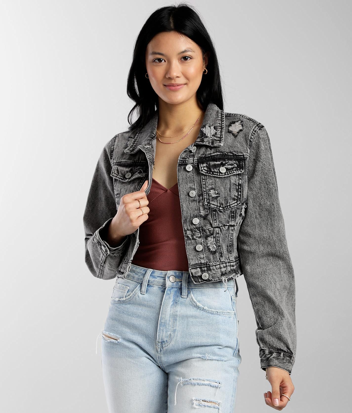 Ashley Vintage Charm Acid Washed Denim Jacket Women's Coats