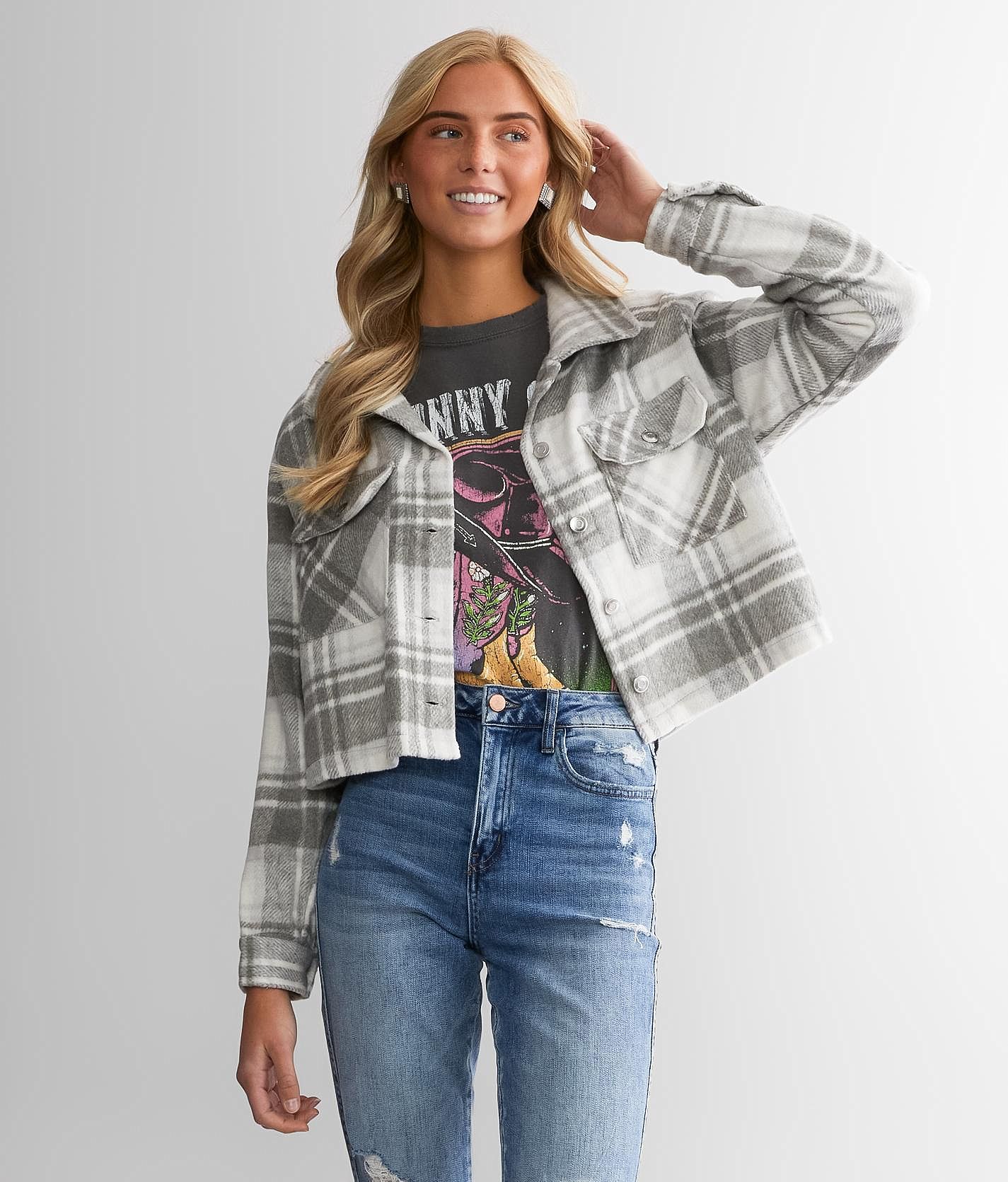 Ashley Cropped Plaid Jacket - Women's Coats/Jackets in Lt Grey Plaid