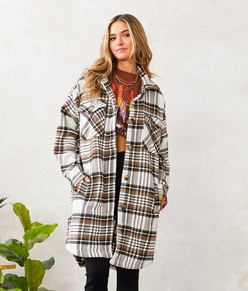 Stoosh Flannel Trench Shacket front view