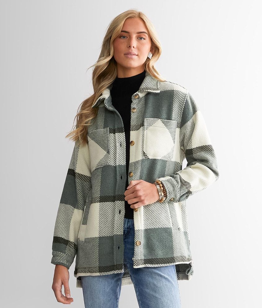 Stoosh Oversized Plaid Shacket front view