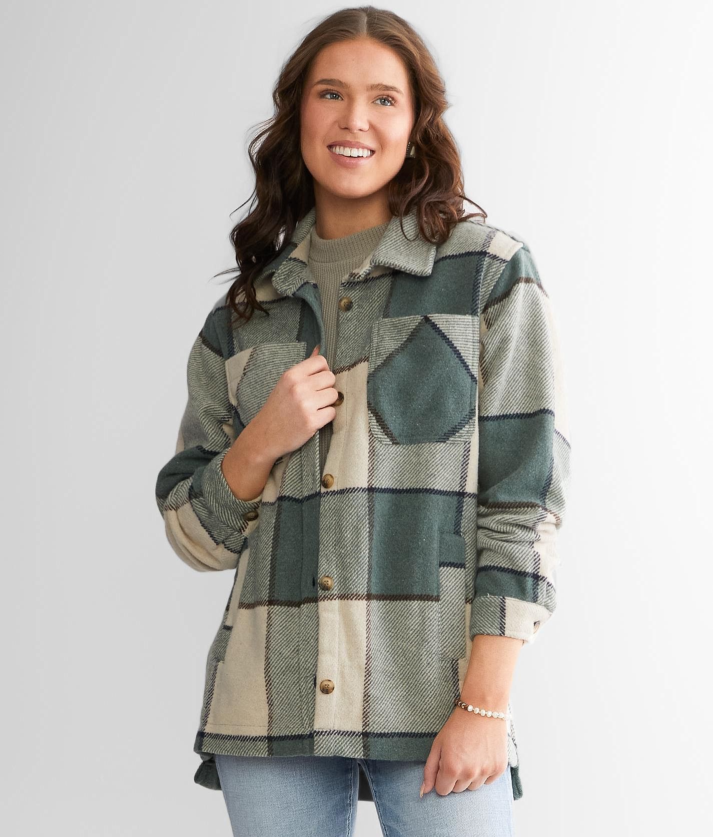 Stoosh Oversized Plaid Shacket - Women's Coats/Jackets in Sage Sand | Buckle