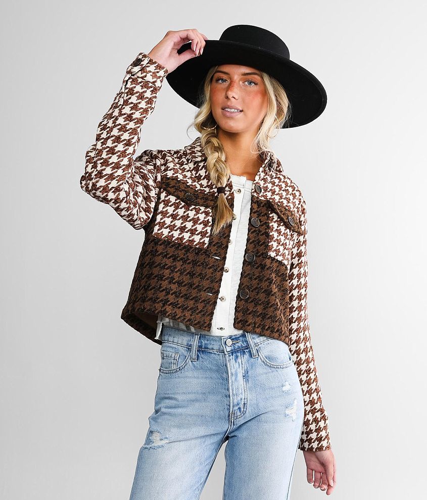 Cropped houndstooth outlet jacket