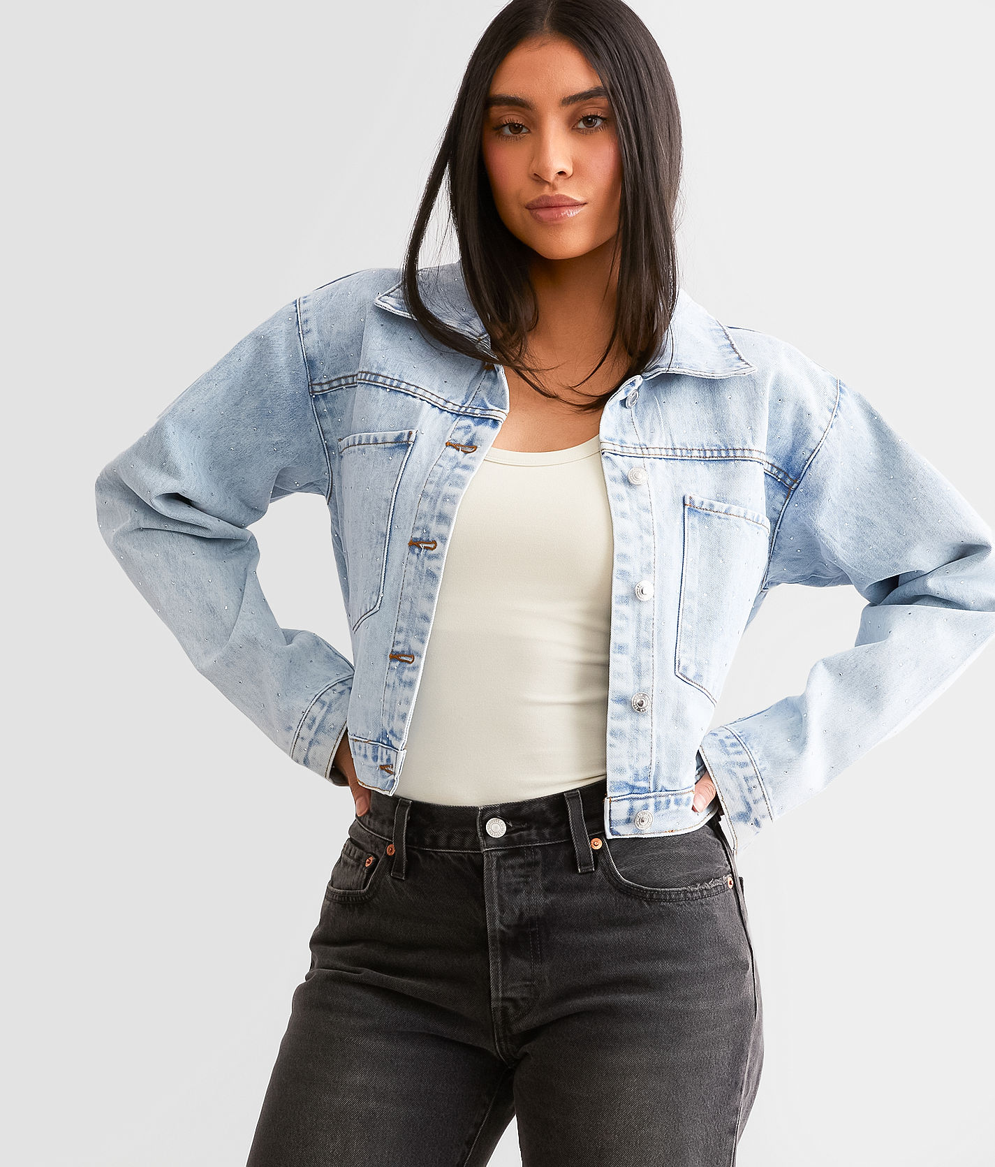 【oan】Elin Ash Denim Jacket Elan Acid Wash Denim Jacket - LA Trends Addict