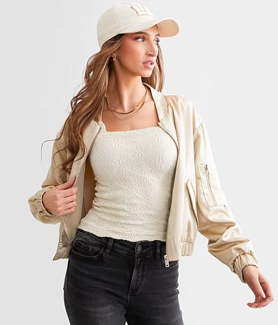 Stoosh Satin Cropped Bomber Jacket front view