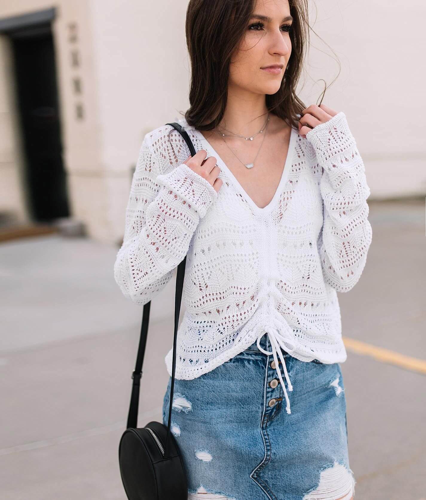 Willow u0026 Root Crochet Cinch Tie Sweater - Women's Sweaters in White | Buckle