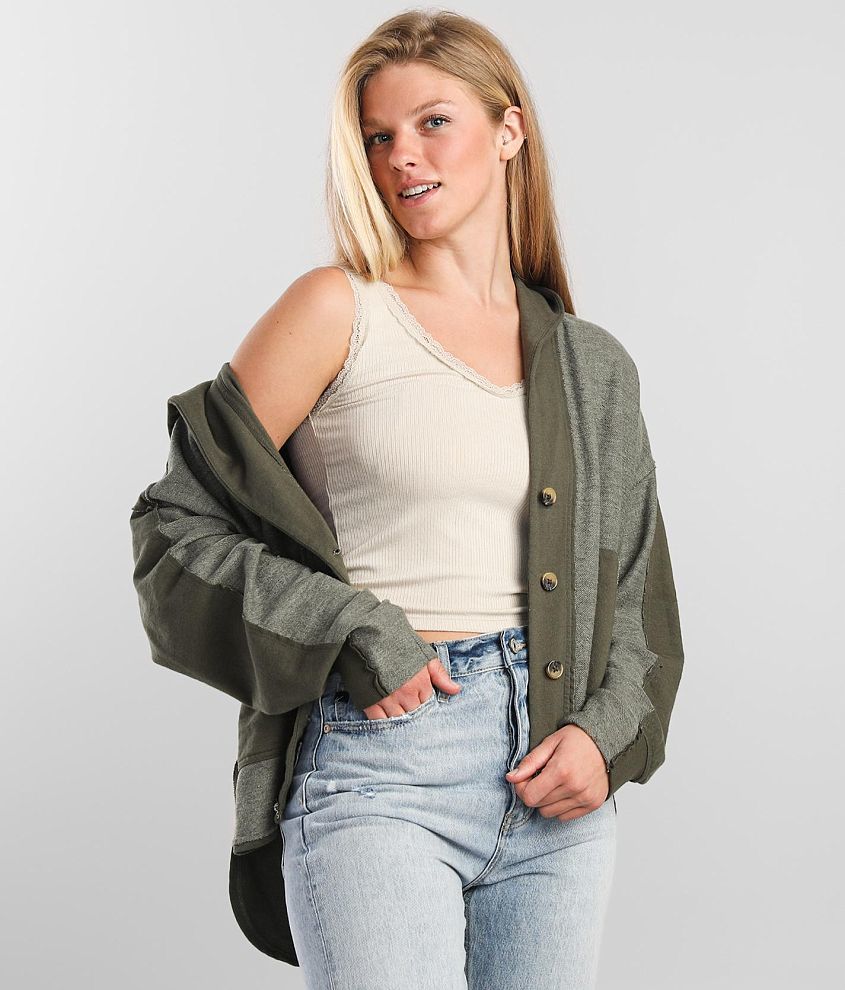 BKE Raw Edge Hooded Shacket - Women's Coats/Jackets in Basil | Buckle