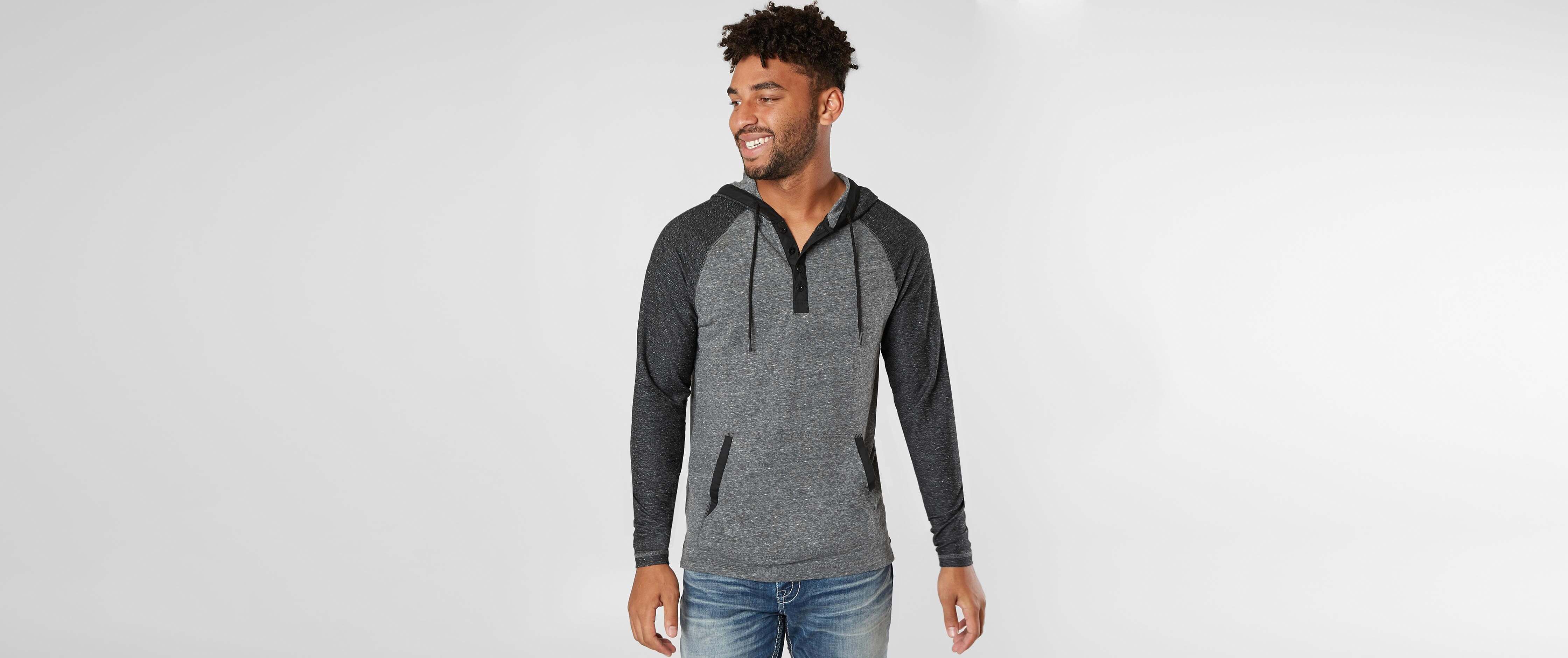 BKE Storyteller Hooded Henley Men's Sweatshirts in Charcoal Heather