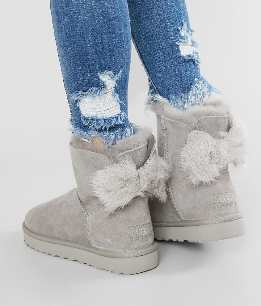 UGG® Fluff Bow Leather Mini Boot - Women's Shoes in Willow | Buckle