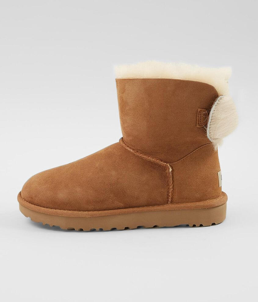 UGG Fluff Bow Leather Mini Boot Women s Shoes in Chestnut Buckle