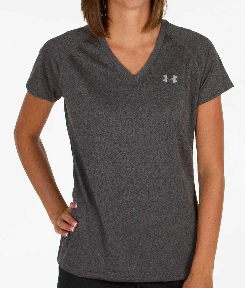 Under Armour Womens Tech V-Neck - M - Carbon Heather/Metallic