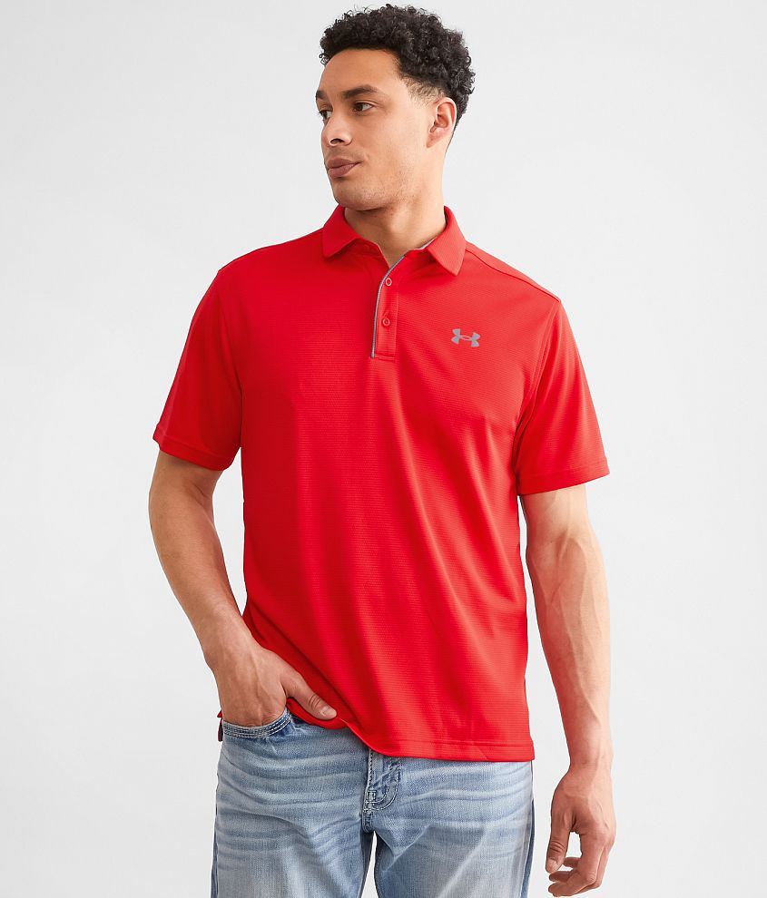 Red under armour polo shirt on sale