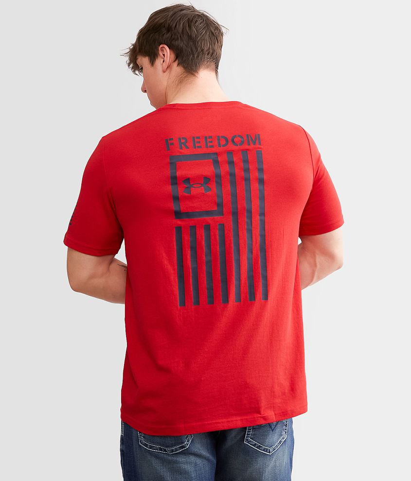 Under Armour Freedom Flag T Shirt Men s T Shirts in Red Midnight Navy Buckle