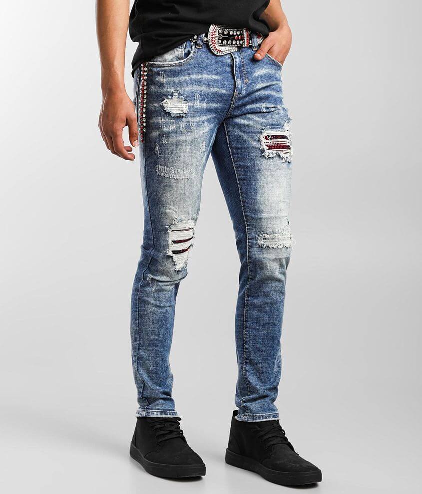 Skinny Vaqueros Hombre Elastic Embroidery Bull Casual Jeans Men's