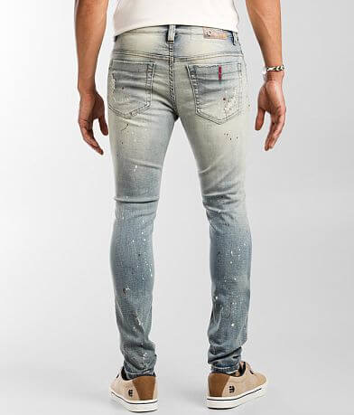 Industrial Indigo Paint Splatter Skinny Jean back view
