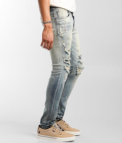 Industrial Indigo Paint Splatter Skinny Jean full right side view