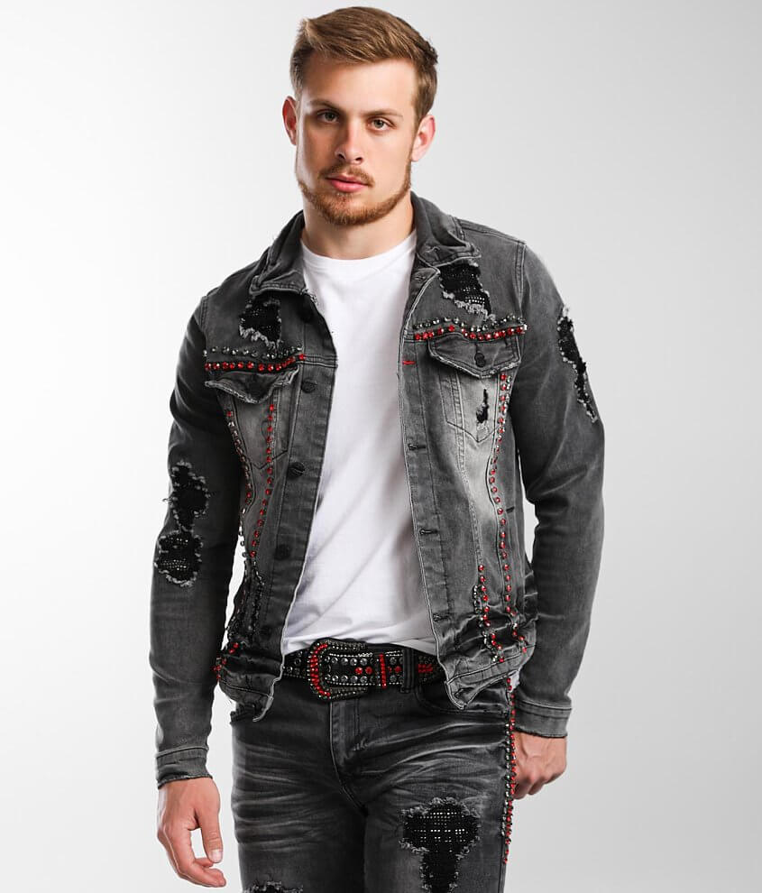 Industrial Indigo Destructed Denim Stretch Jacket - Men's Coats