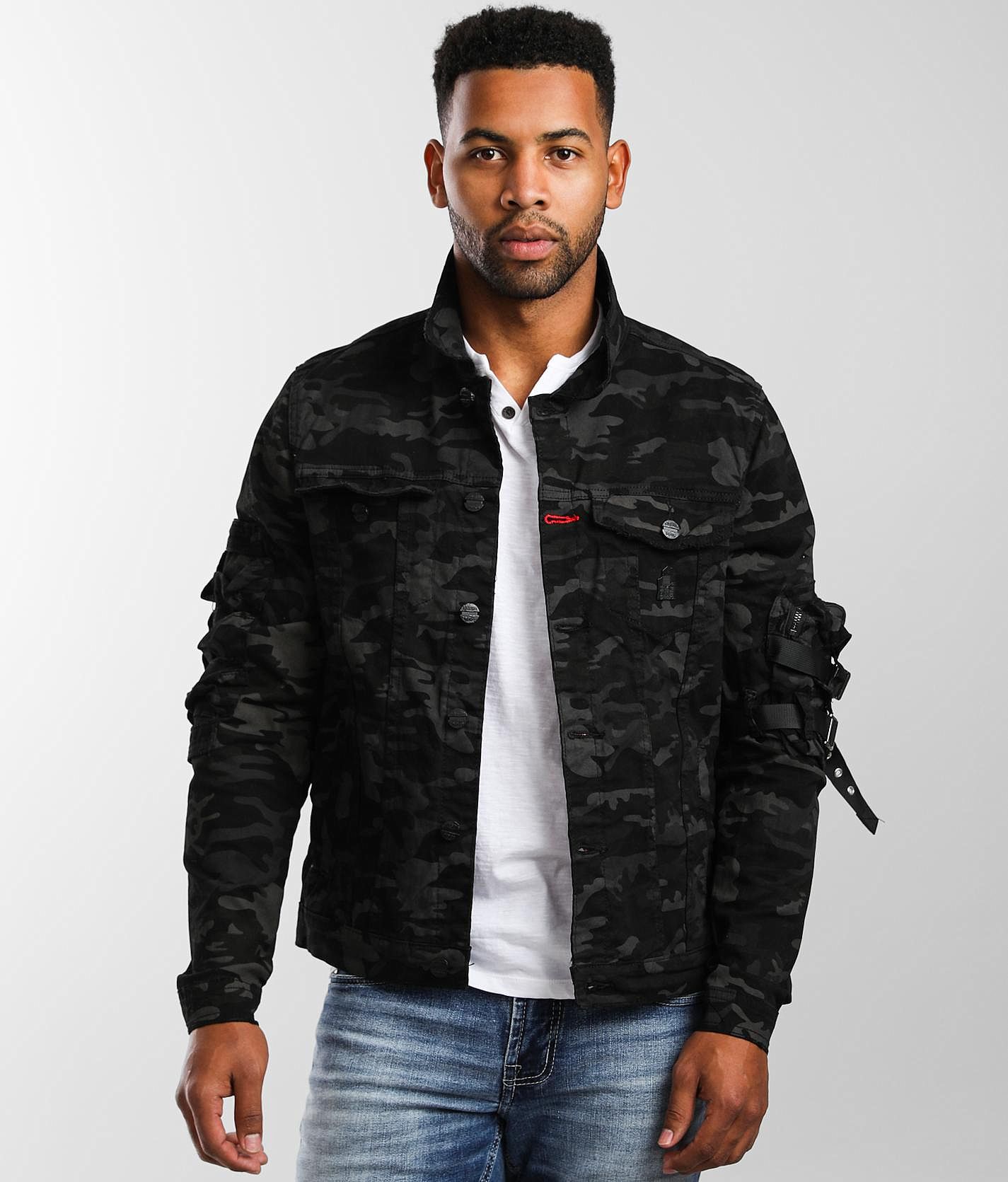 Men's Industrial Indigo Patch Denim Stretch Jacket