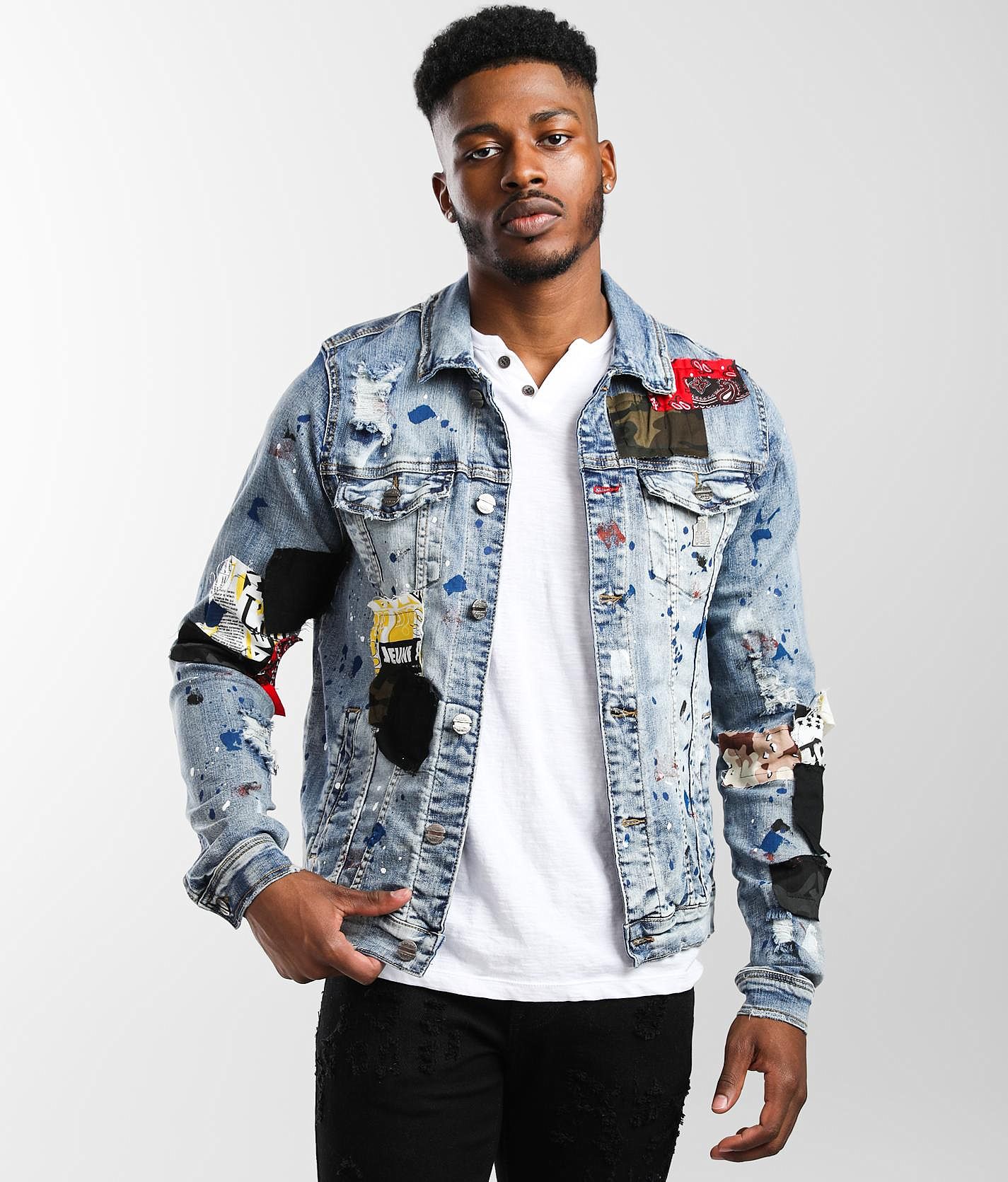 Industrial Indigo Patch Denim Stretch Jacket - Men's Coats/Jackets