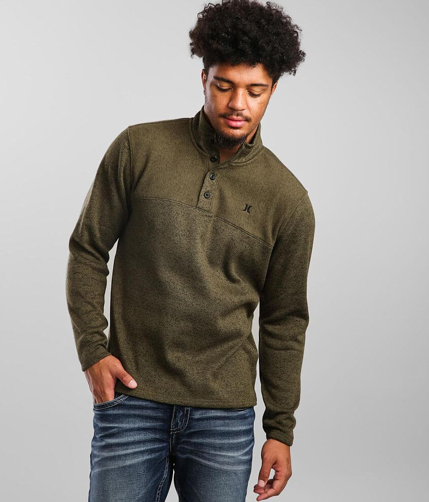 Hurley Quest Mock Neck Henley Pullover Men s Sweatshirts in Cargo Khaki Buckle