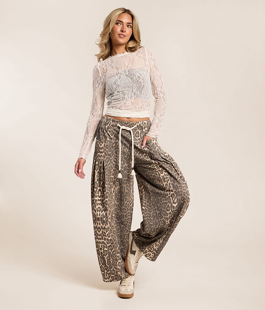 Leopard Print Wide Leg Barrel Pant