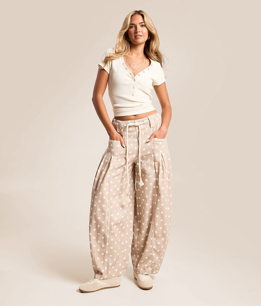 Pleated Polka Dot Barrel Pant