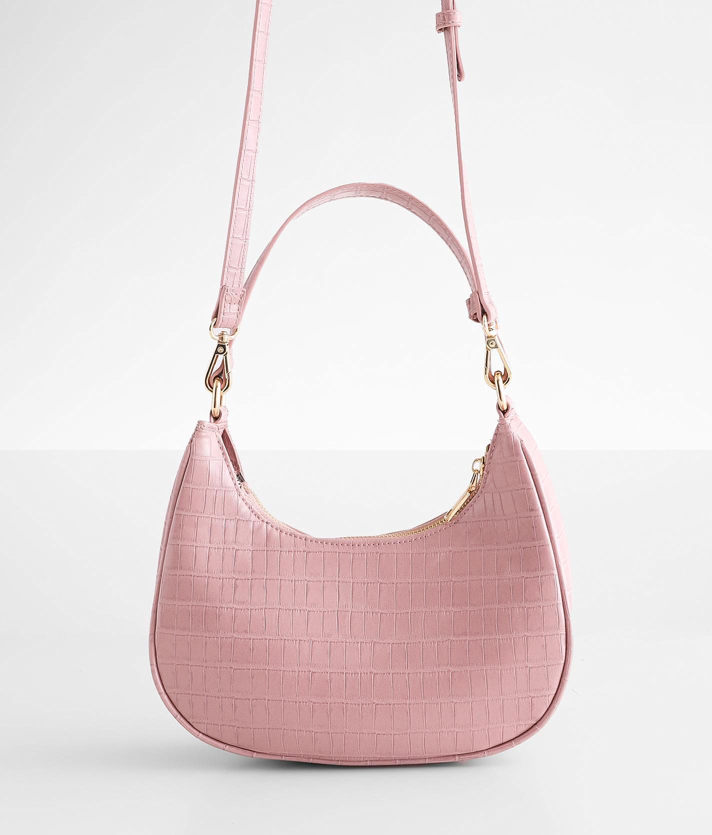 Neon Pink Crocodile Embossed Hobo Bag Stylish Women's Faux Leather