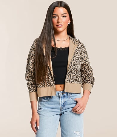 FITZ + EDDI Cheetah Cropped Hoodie front view