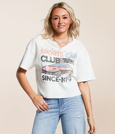 Modish Rebel Sports Car Club Cropped T-Shirt front view